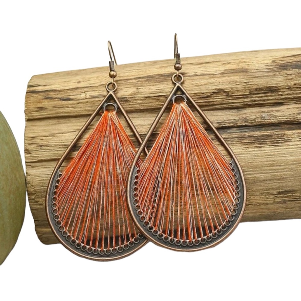 Bohemian Style Threaded Teardrop Drop Earrings - image 4